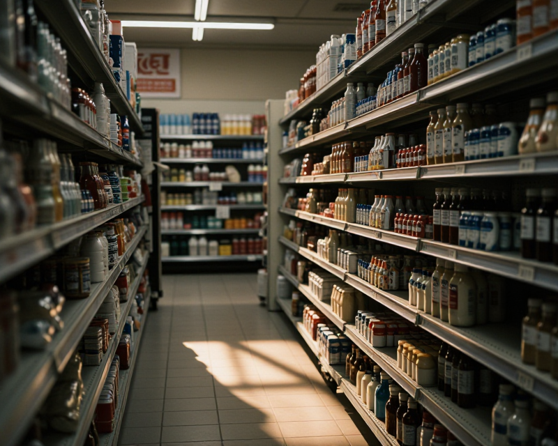 A reflective moment in a quiet retail space